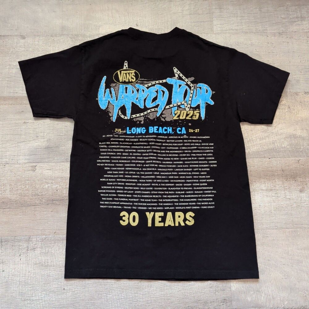Vans Warped Tour 2025 Shirt 30th Anniversary Long Beach CA Lineup Tee Black M